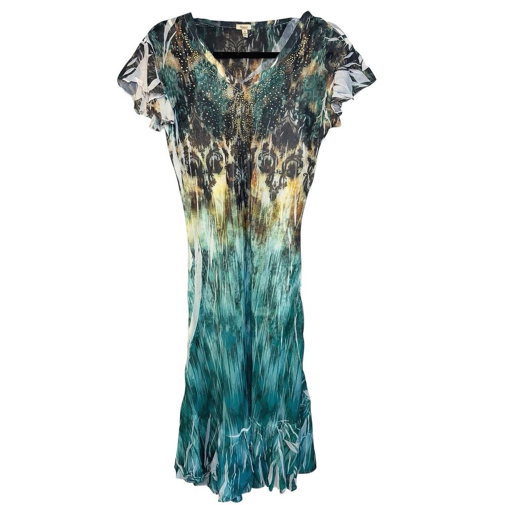 Reba Vintage Y2K Rhinestone Embellished Fairy Dress Cap Sleeve V Neck Women’s S